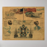 Antique Telegraph Chart - US to England 1858 Print