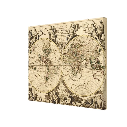 Antique World Map, 1694, by Alexis Hubert Jaillot Canvas Print