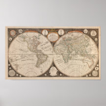 Antique World Map, 1799 (Thomas Kitchen) Print