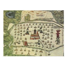 Antique World Map; Aztec Empire, 1577 Postcard