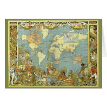 Antique World Map, British Empire, 1886 Cards