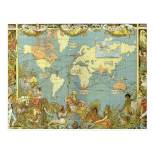 Antique World Map, British Empire, 1886 Post Cards