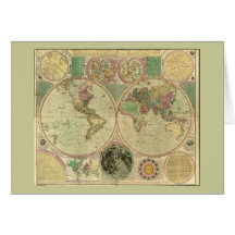 Antique World Map by Carington Bowles, circa 1780 Card