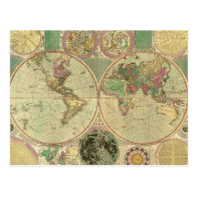 Antique World Map by Carington Bowles, circa 1780 Post Card