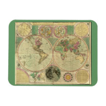 Antique World Map by Carington Bowles, circa 1780 Flexible Magnets