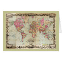 Antique World Map by John Colton, circa 1854 Cards
