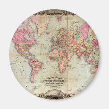 Antique World Map by John Colton, circa 1854 Fridge Magnet