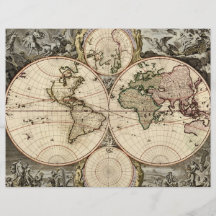 Antique World Map by Nicolao Visscher, circa 1690 Full Colour Flyer