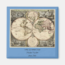 Antique World Map by Nicolao Visscher, circa 1690 Fridge Magnets