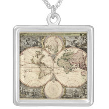 Antique World Map by Nicolao Visscher, circa 1690 Necklace