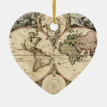 Antique World Map by Nicolao Visscher, circa 1690 Christmas Tree Ornament