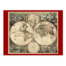Antique World Map by Nicolao Visscher, circa 1690 Post Cards