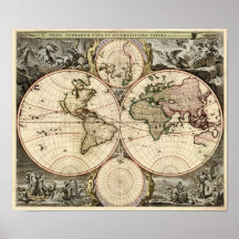 Antique World Map by Nicolao Visscher, circa 1690 Posters