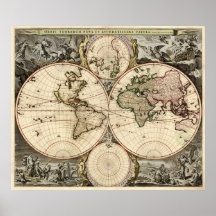 Antique World Map by Nicolao Visscher, circa 1690 Posters