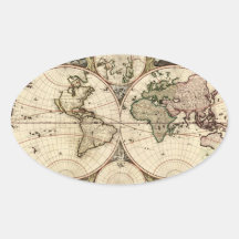 Antique World Map by Nicolao Visscher, circa 1690 Oval Stickers