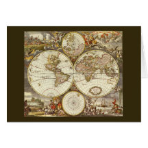 Antique World Map, c. 1680. By Frederick de Wit Greeting Card