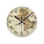 Antique World Map, c. 1680. By Frederick de Wit Round Clock