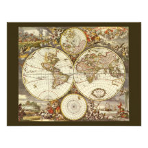 Antique World Map, c. 1680. By Frederick de Wit Custom Invitations