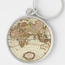Antique World Map, c. 1680. By Frederick de Wit Key Chains