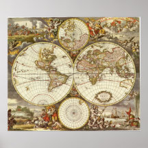 Antique World Map, c. 1680. By Frederick de Wit Poster