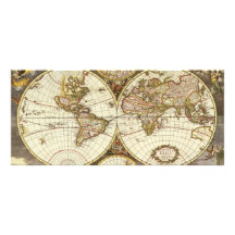 Antique World Map, c. 1680. By Frederick de Wit Custom Rack Card