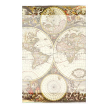 Antique World Map, c. 1680. By Frederick de Wit Customized Stationery