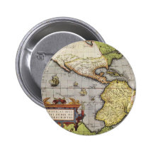 Antique World Map of the Americas, 1570 Button