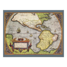 Antique World Map of the Americas, 1570 Personalized Invitations