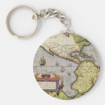 Antique World Map of the Americas, 1570 Key Chain