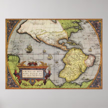 Antique World Map of the Americas, 1570 Print