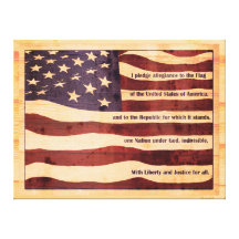 Antiqued flag with pledge of allegiance wood look stretched canvas prints