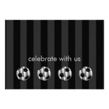 Any Colour Stripe w/ Silver Soccer Balls Reception Personalized Invitation