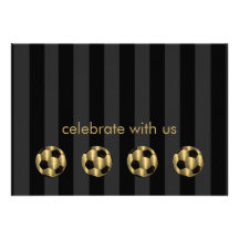 Any Colour Stripe with Gold Soccer Balls Reception Invitations