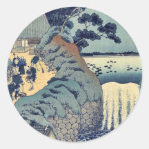 Aoi gaok waterfall by Katsushika, Hokusai Ukiyoe Round Sticker