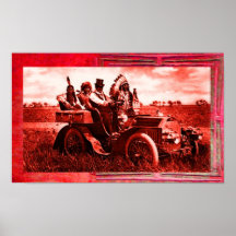 APACHES AND GERONIMO DRIVING A MOTOR CAR PRINT