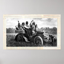 APACHES AND GERONIMO DRIVING A MOTOR CAR POSTERS