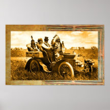 APACHES AND GERONIMO DRIVING A MOTOR CAR PRINT