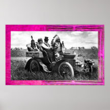 APACHES AND GERONIMO DRIVING A MOTOR CAR PRINT
