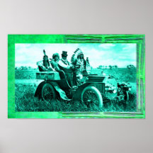 APACHES AND GERONIMO DRIVING A MOTOR CAR POSTERS