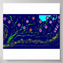 Apple flowers in the night posters