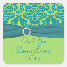 Apple Green and Turquoise Wedding Favour Sticker