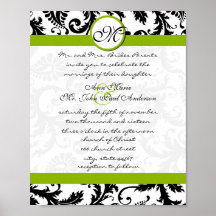 Apple Green Black Damask Wedding Invitation Print