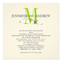 Apple Green Cream Monogram Wedding Invitation
