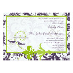 Apple Green Trim Lapis Purple Damask Bird Invite