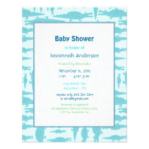 Aqua Alligator Pattern Baby Boy Shower Invitations