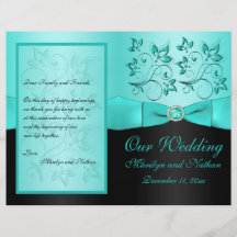 Aqua and Black Floral II Wedding Program Full Color Flyer