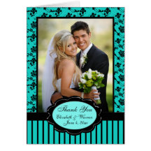 Aqua and Black Photo Thank You Card
