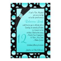 Aqua and Black Polka Dot Bat Mitzvah Invitation
