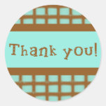 Aqua and Chocolate Brown Thank You Stickers