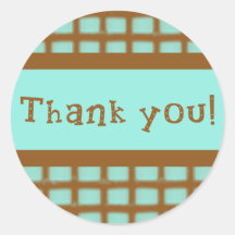 Aqua and Chocolate Brown Thank You Stickers